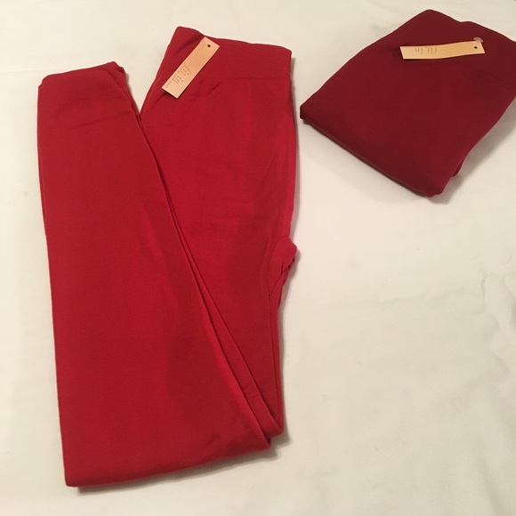 Fleece Leggings, Red and Burgundy - Picture 2 of 6